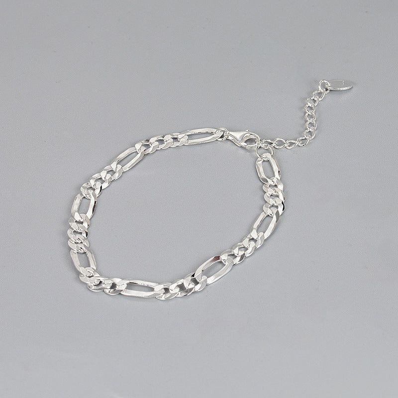 S925 Sterling Silver Figaro Hip Hop Bracelet