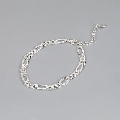 S925 Sterling Silver Figaro Hip Hop Bracelet