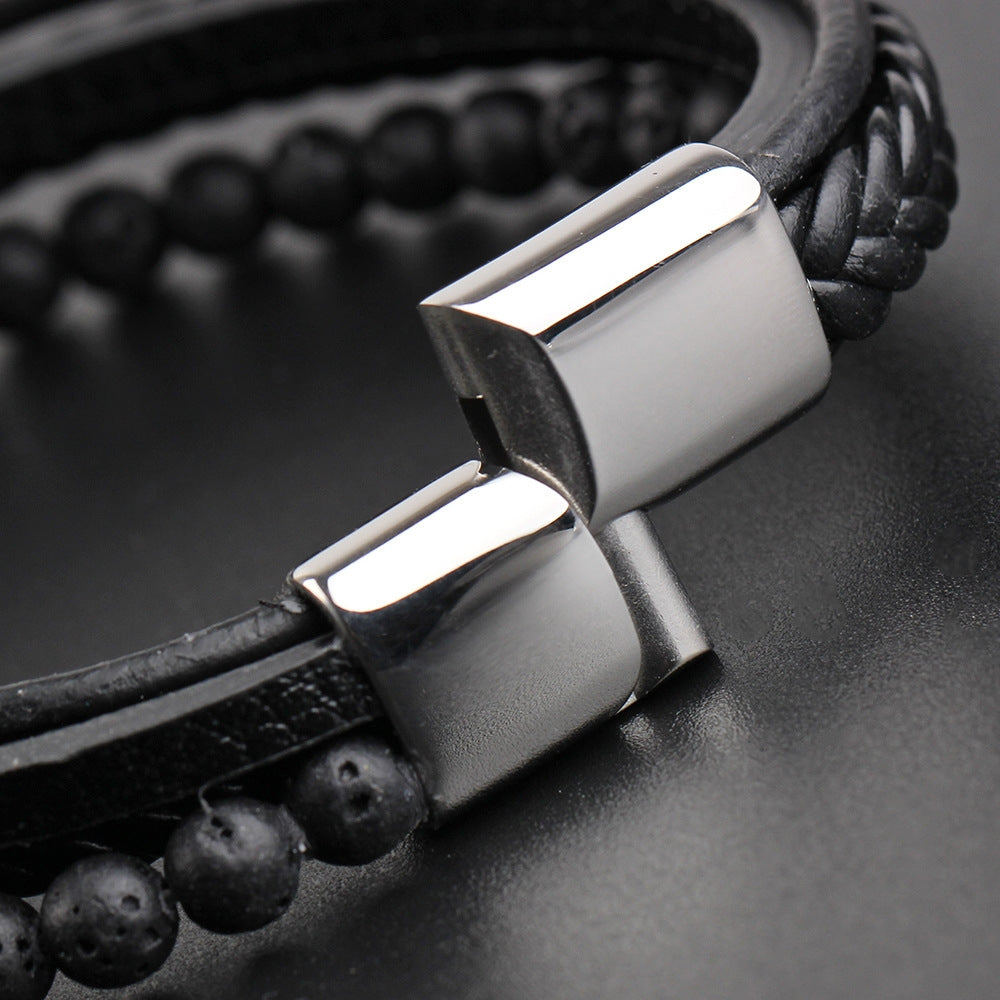Hip-hop Stainless Steel Leather Braided Men's Bracelet