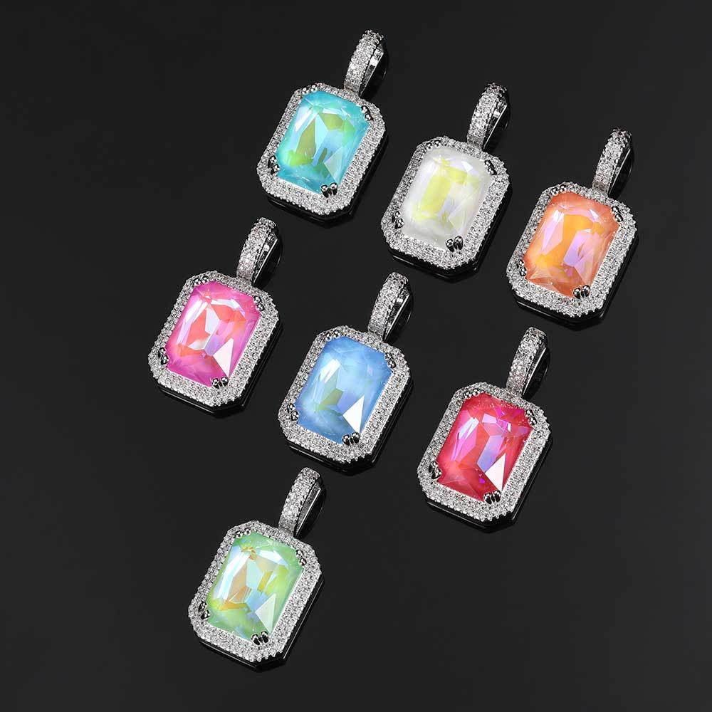 Hip-hop Square Zircon Gemstone Pendant Necklace