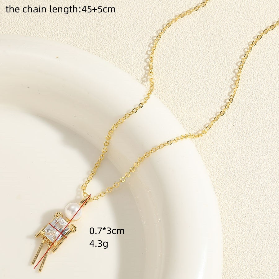 Hip-hop Little Boy Zircon Pearl Pendant Necklace 14k Gold Plated