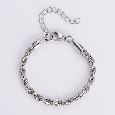 Hip-hop Twist Stainless Steel Titanium Chain Unisex Bracelet 4mm 17+5cm European American Style