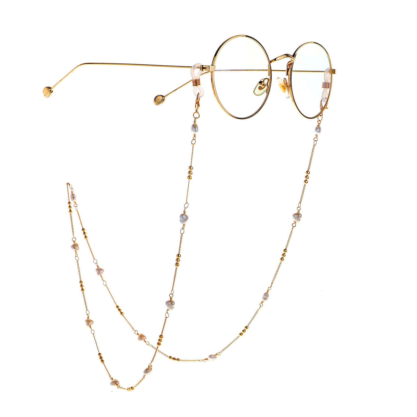 Gold Copper Bead Pearl Heart Eyeglasses Chain