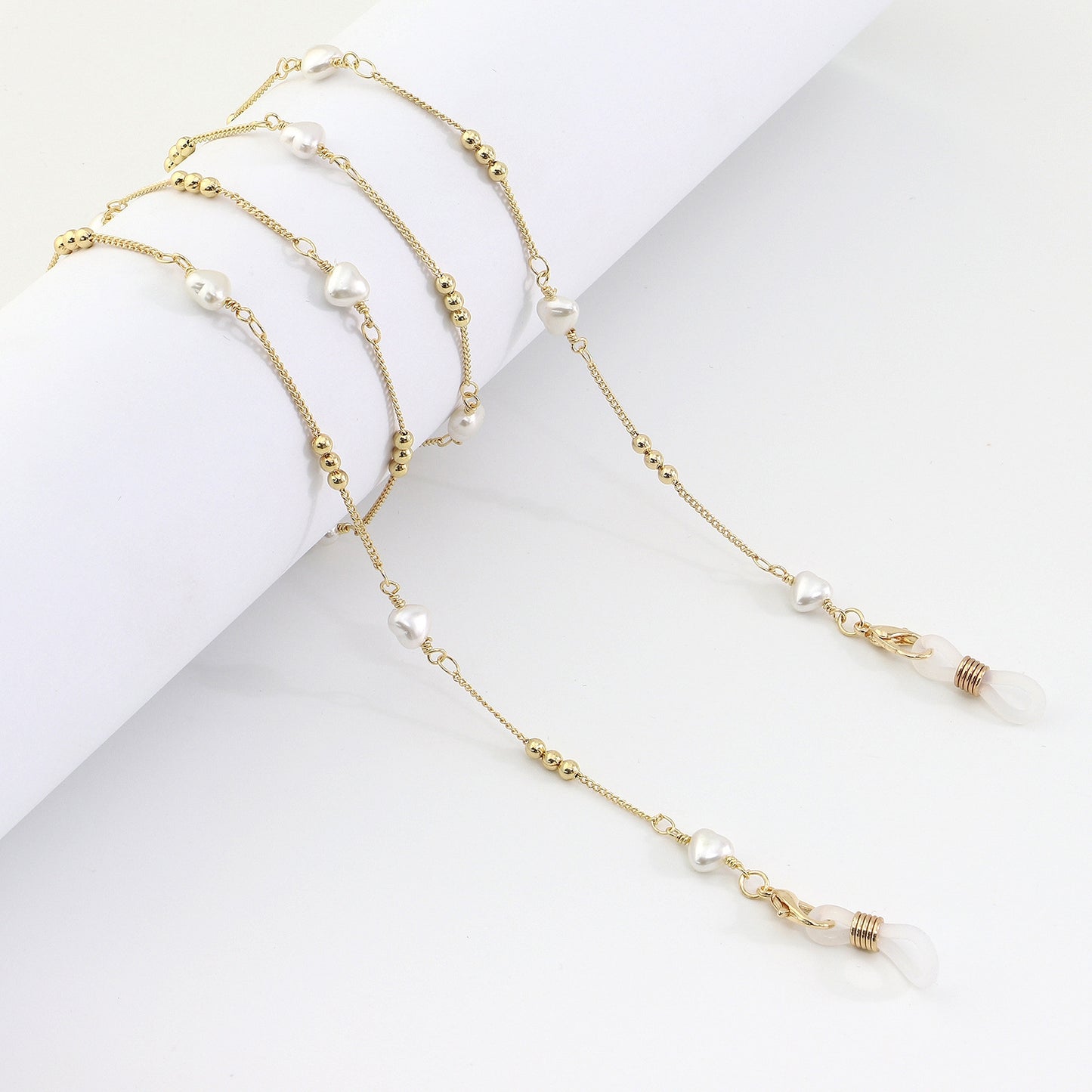 Gold Copper Bead Pearl Heart Eyeglasses Chain