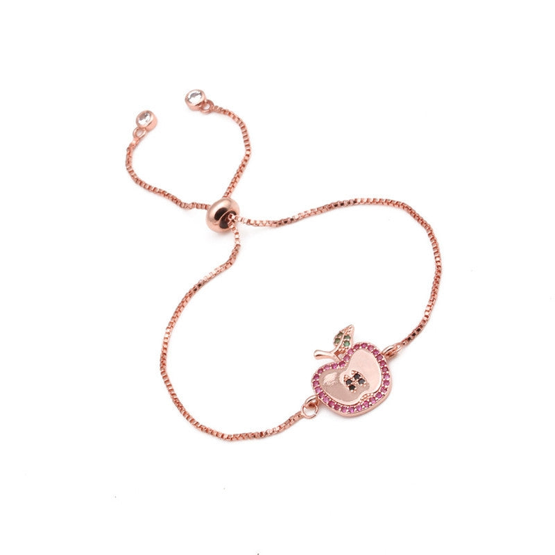 Brazilian Style Copper Micro-set Zircon Apple Bracelet for Women - Woven Valentine's Day Gift