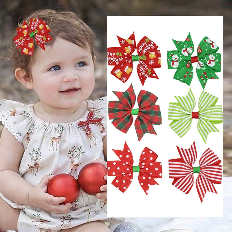 Plaid Stripe Bow Hairpin Christmas Party Headwear for Girls