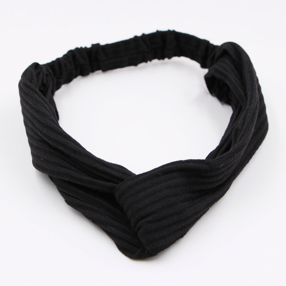 Knitted Elastic Cross Hairband Solid Color Striped Headband for Women