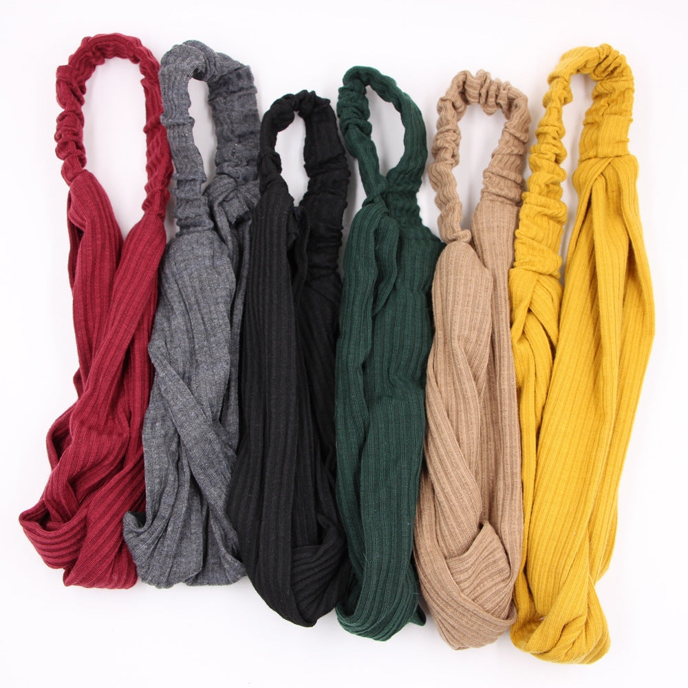 Knitted Elastic Cross Hairband Solid Color Striped Headband for Women