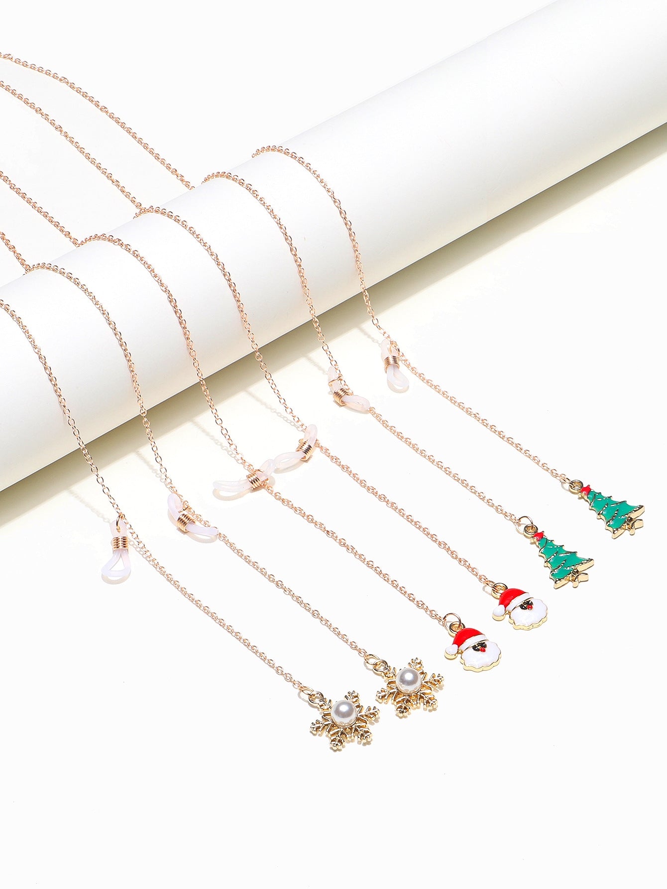 Three-Piece Christmas Eyeglasses Chain Set - Copper Santa Claus, Snowflake, Christmas Tree Design