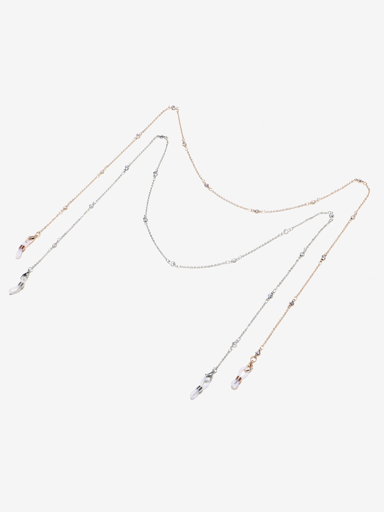 Two-Piece Eyeglasses Chain Set - Copper and Zircon in Gold and Silver