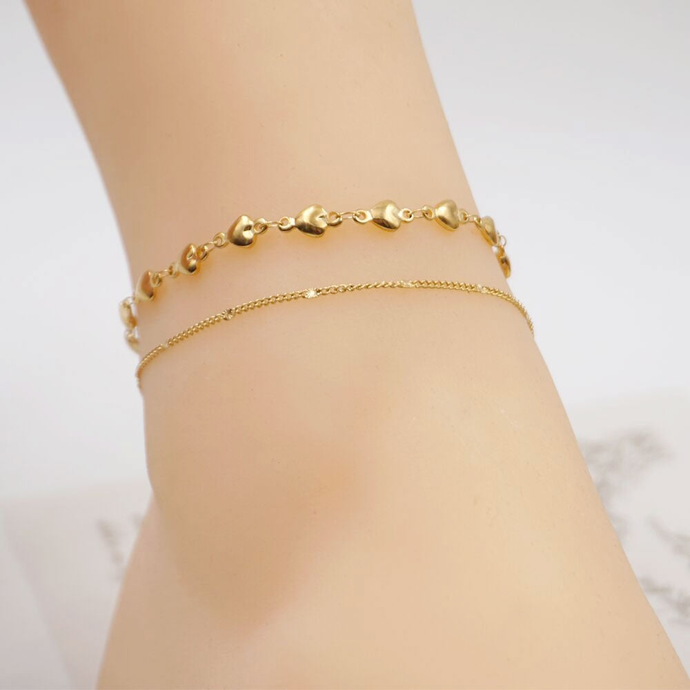 IG Style Heart Shape Gold Plated Stainless Steel Double Layer Women's Anklet