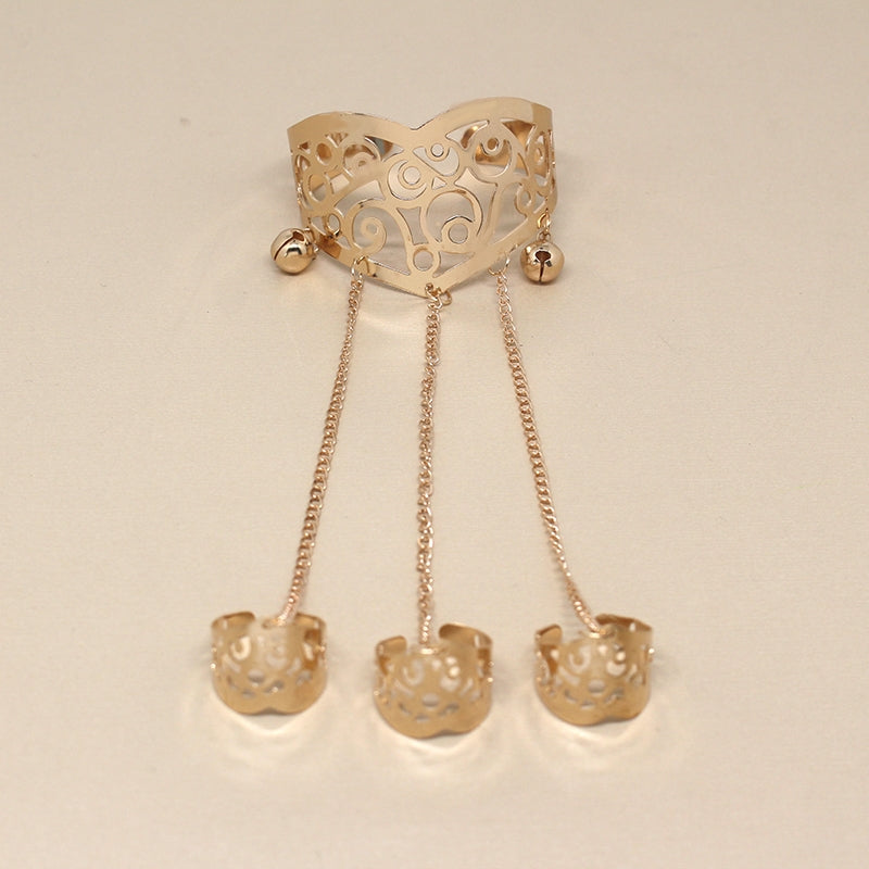 IG Style Rose Gold Hollow Out Women's Bangle and Retro Fox Pattern Finger Bracelet Set