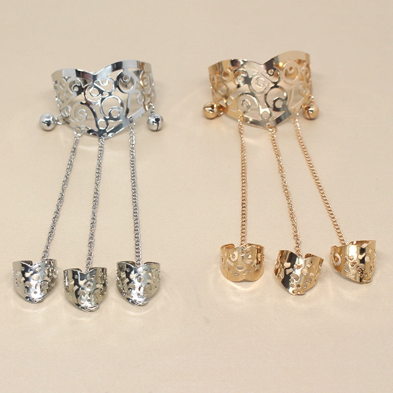 IG Style Rose Gold Hollow Out Women's Bangle and Retro Fox Pattern Finger Bracelet Set