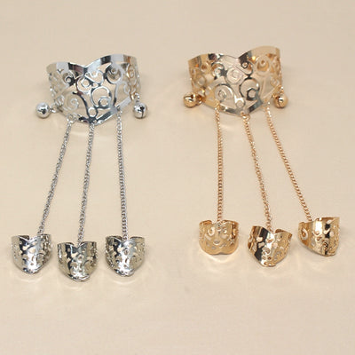 IG Style Rose Gold Hollow Out Women's Bangle and Retro Fox Pattern Finger Bracelet Set