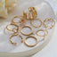 IG Style Geometric Heart Flower Pearl Inlay Gold Open Adjustable Ring Set - 9 Pieces