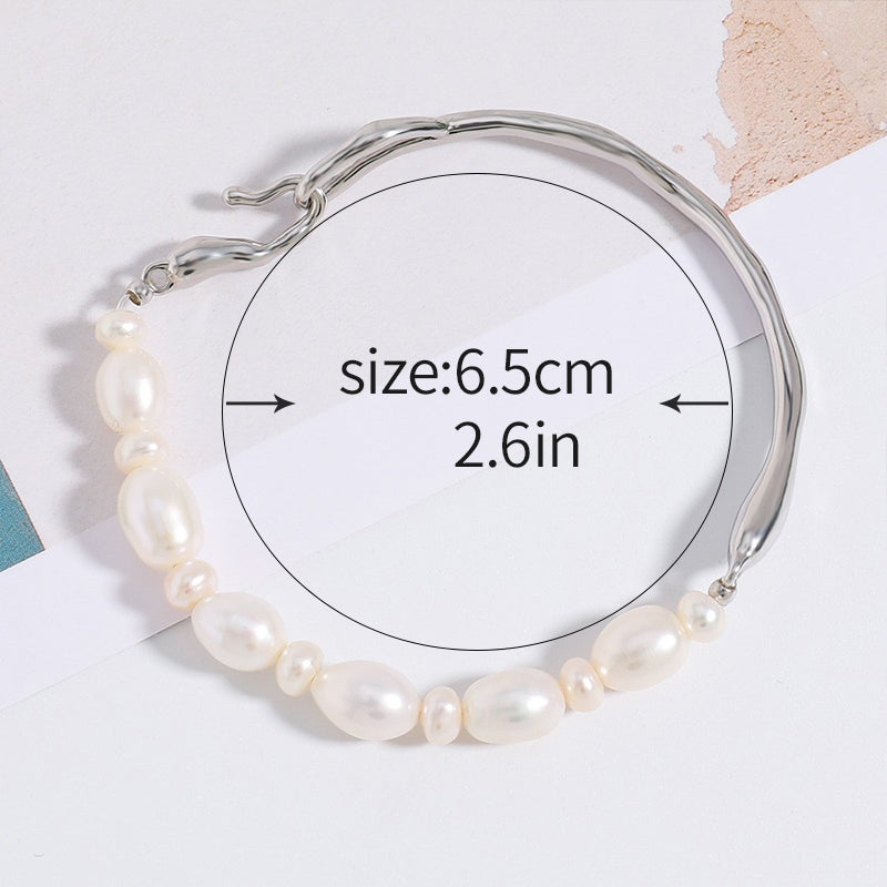 IG Style Irregular Freshwater Pearl Copper Bracelet - Women's French Simple Design