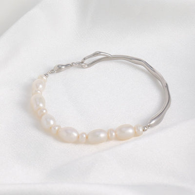 IG Style Irregular Freshwater Pearl Copper Bracelet - Women's French Simple Design