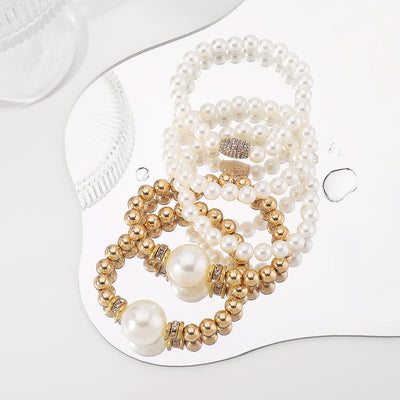 IG Style Classic Multi-Layer Geometric Pearl Beaded Bracelet Set