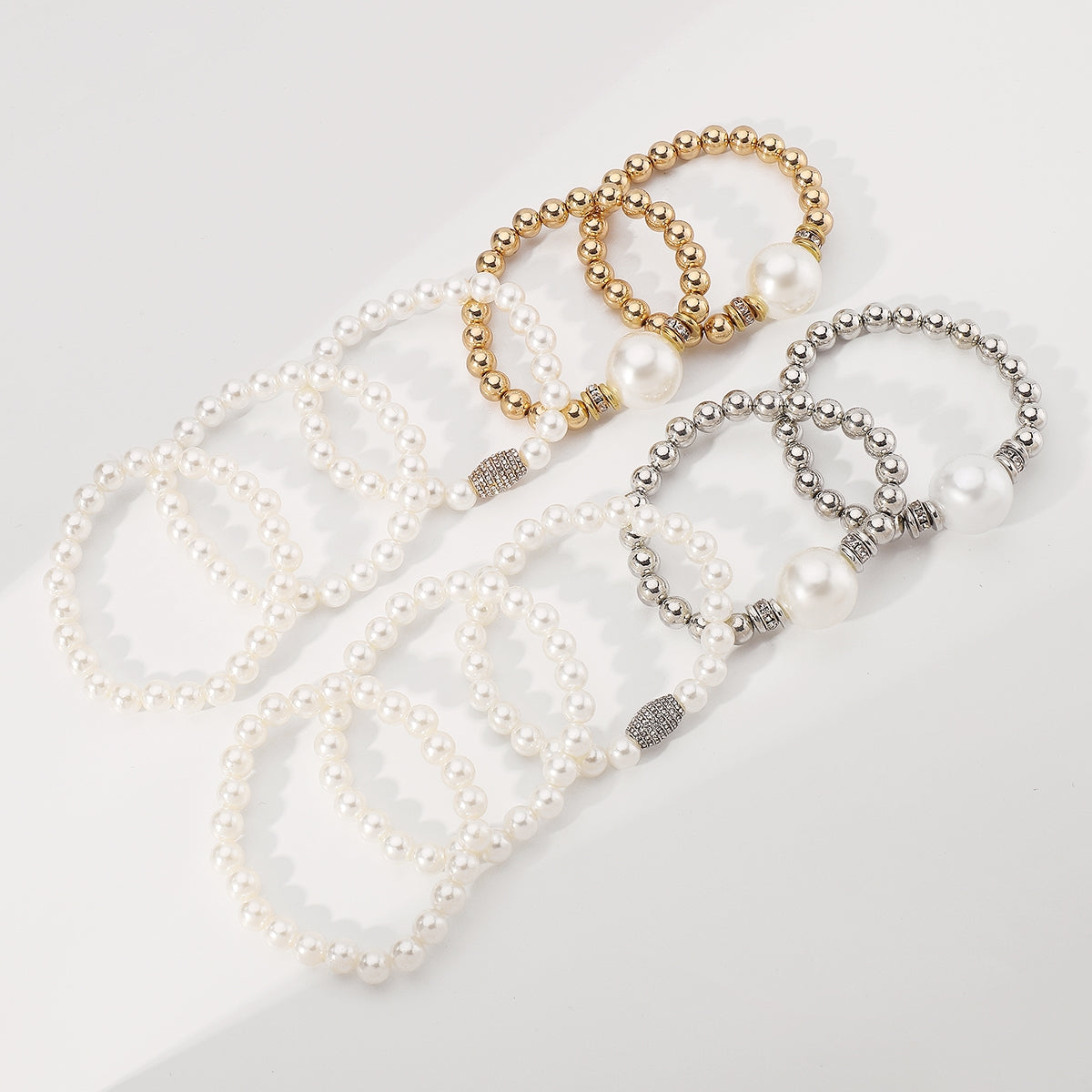 IG Style Classic Multi-Layer Geometric Pearl Beaded Bracelet Set