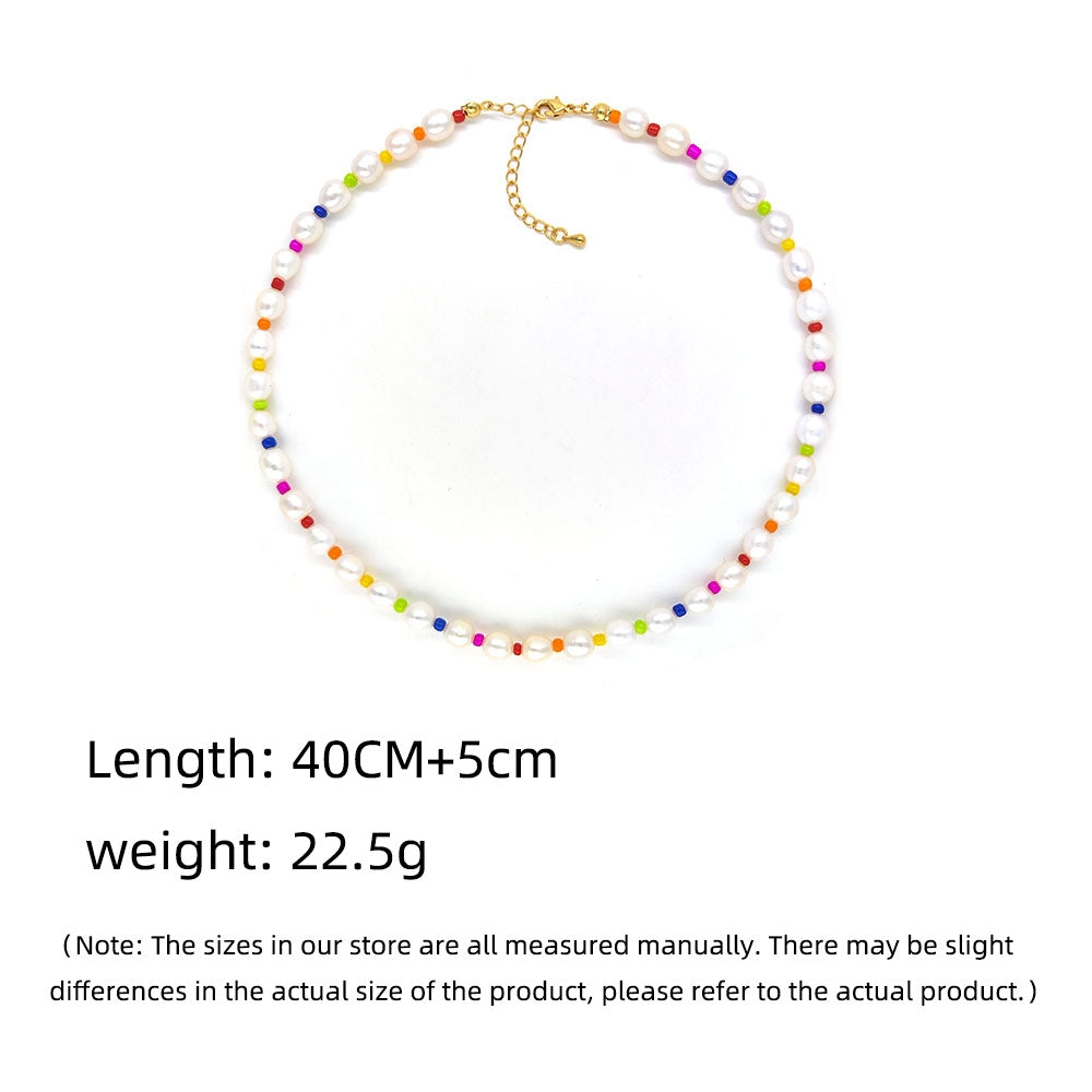 IG Style Color Block Freshwater Pearl and Seed Bead Copper Choker Necklace