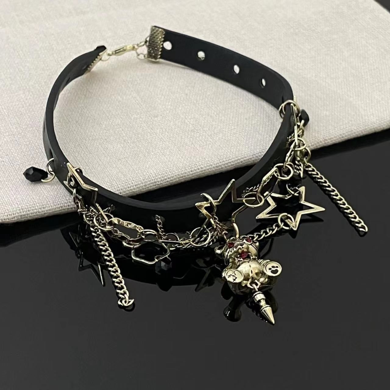 IG Style Star Bear Rhinestone Chain Choker Necklace for Women