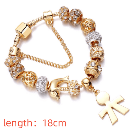 IG Style Cute Flower Whale & Gold Dolphin Beaded Bracelet - Kid's & Women's Gold Plated Snake Chain