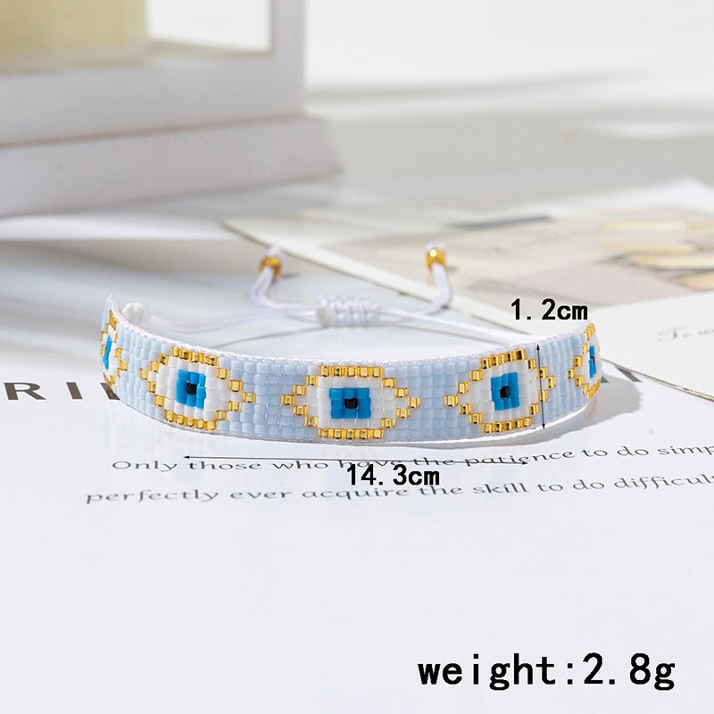 IG Style Evil Eye Crystal Glass Knitted Women's Bracelet Set - Handmade Multilayer Miyuki Tassel Design