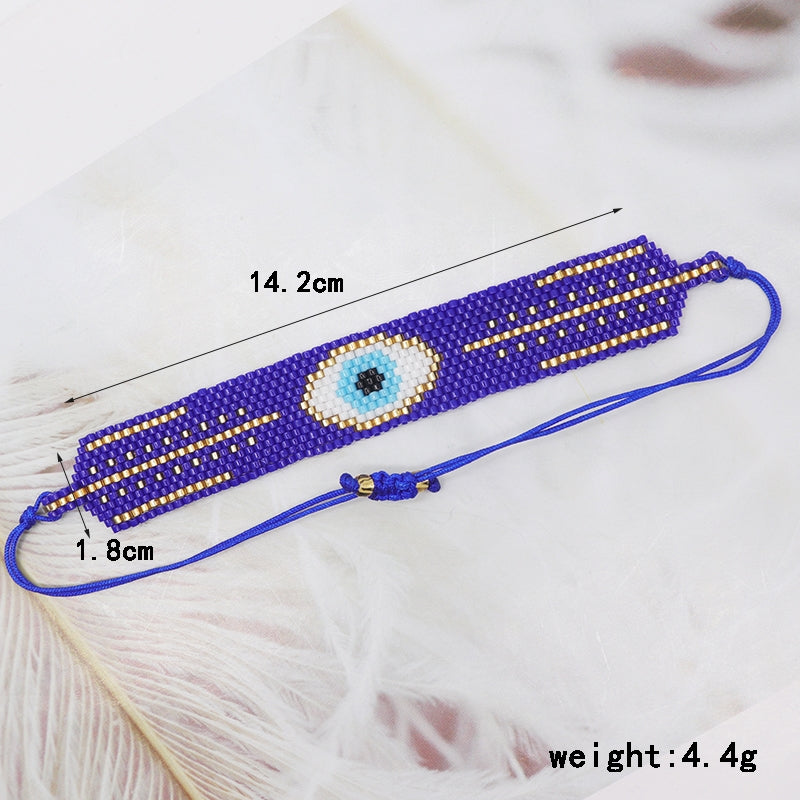 IG Style Evil Eye Crystal Glass Knitted Women's Bracelet Set - Handmade Multilayer Miyuki Tassel Design