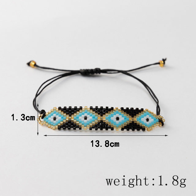 Elegant Geometric Palm Heart & Devil's Eye Miyuki Hand-Woven Pearl Bracelet