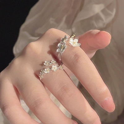 IG Style Fairy Flower Crystal Women's Open Ring Set - Sakura Petal Design