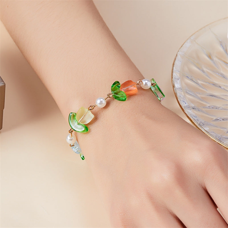 IG Style Gradient Tulip Imitation Pearl Resin Women's Bracelet