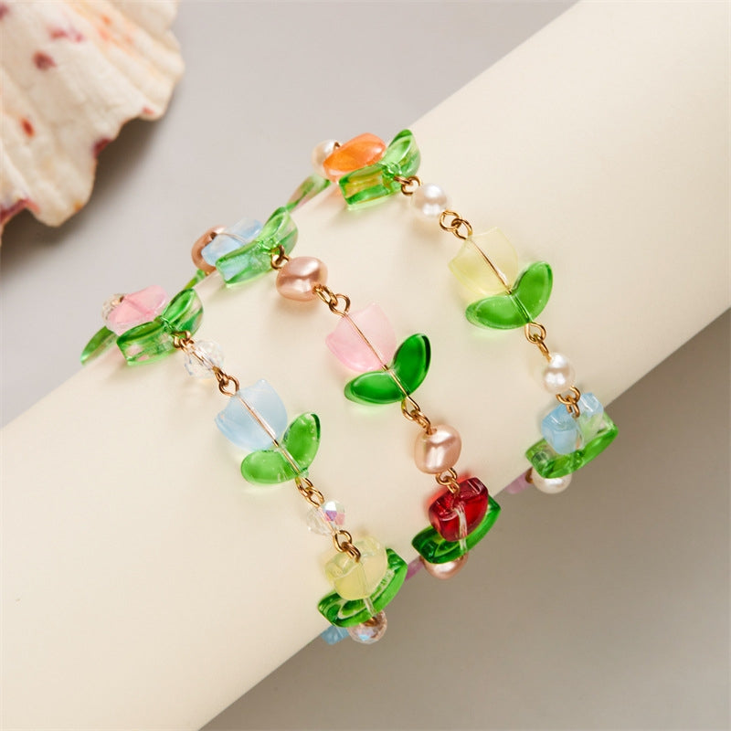 IG Style Gradient Tulip Imitation Pearl Resin Women's Bracelet