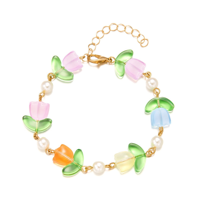 IG Style Gradient Tulip Imitation Pearl Resin Women's Bracelet