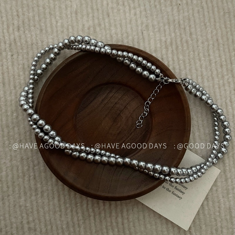 IG Style Geometric Pearl Alloy Double Layer Necklace