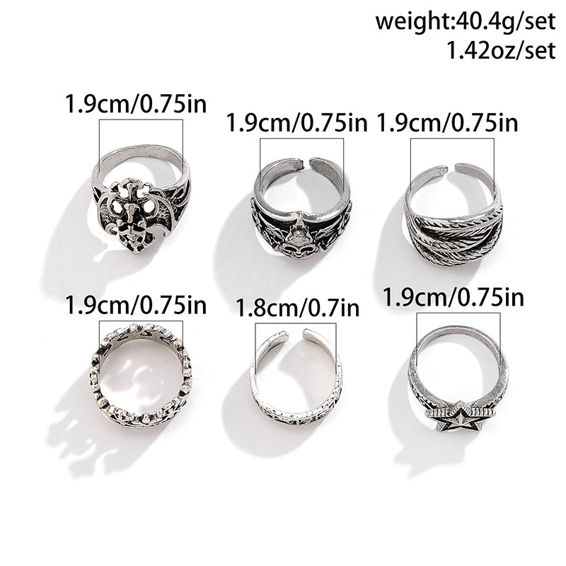 Gothic Punk Cross Heart Skull Alloy Unisex Open Ring Set