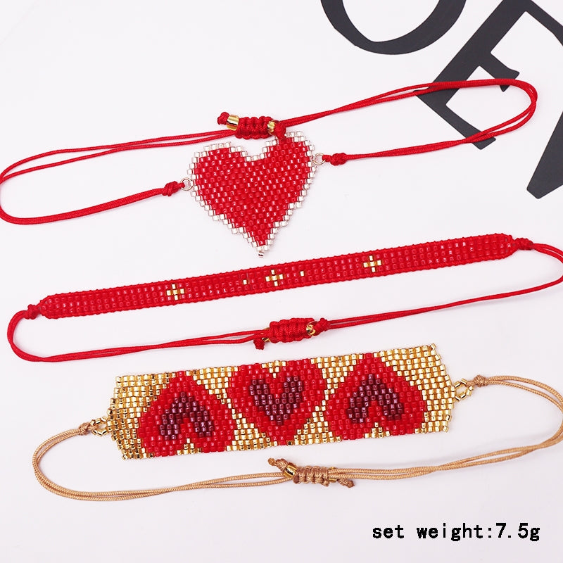 IG Style Heart Shape Glass Knitting Bohemian Miyuki Valentine's Day Bracelet Set for Women