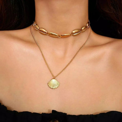 IG Style Double Layer Scallop Shell Pendant Necklace