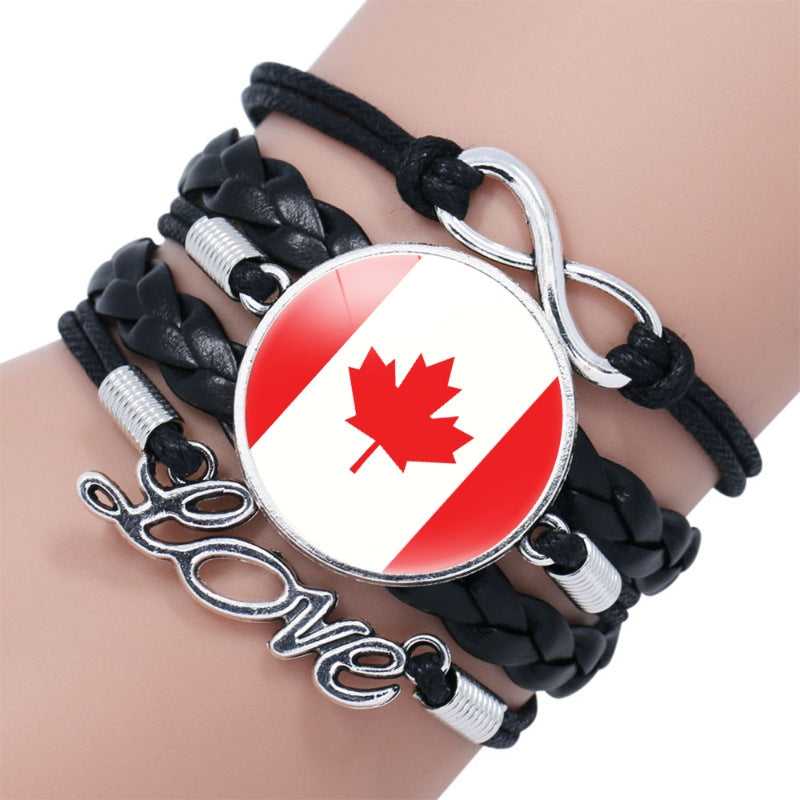 American Flag Multi-Layer PU Leather Bracelet with Gemstone Accents