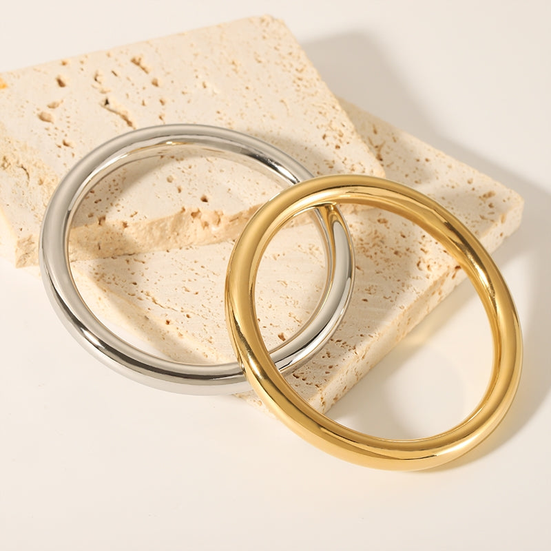 18K Gold Plated Stainless Steel Vintage Bangle and Hollow Bracelet Set for Women