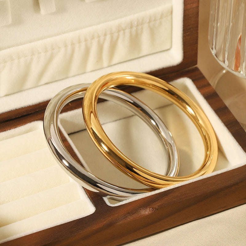 18K Gold Plated Stainless Steel Vintage Bangle and Hollow Bracelet Set for Women