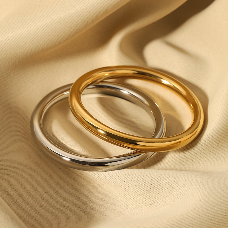 18K Gold Plated Stainless Steel Vintage Bangle and Hollow Bracelet Set for Women