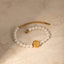 IG Style 18K Gold Hammer Embossed Flower Ball Pearl Stainless Steel Bracelet