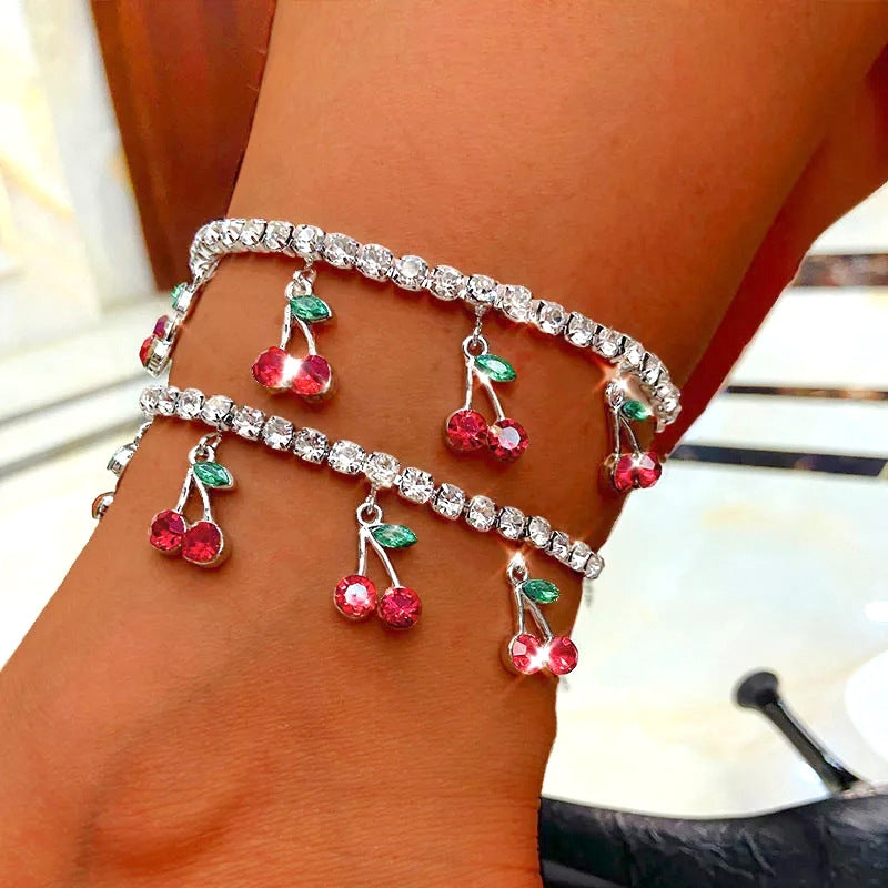 IG Style Shiny Cherry Rhinestone Women's Tennis Anklet