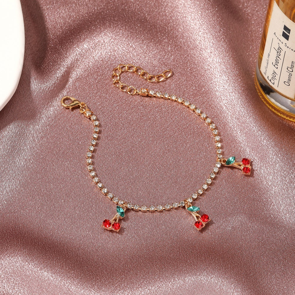 IG Style Shiny Cherry Rhinestone Women's Tennis Anklet