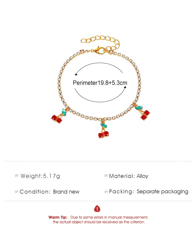 IG Style Shiny Cherry Rhinestone Women's Tennis Anklet