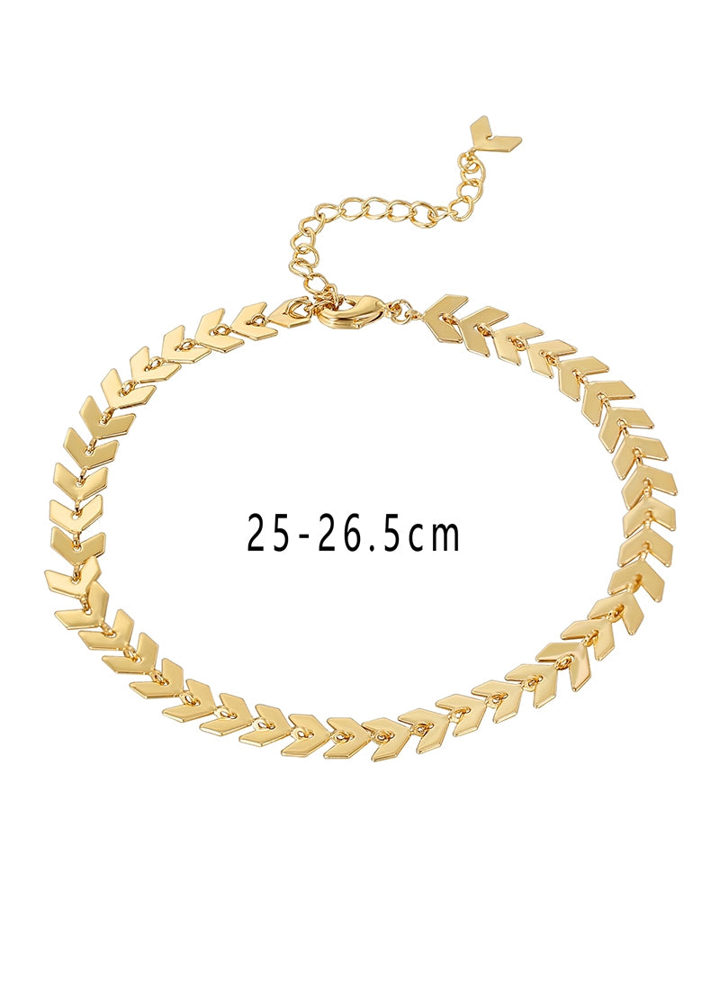 IG Style Modern Wheat Grain Heart Shape Copper Zircon 18K Gold Plated Women's Anklet