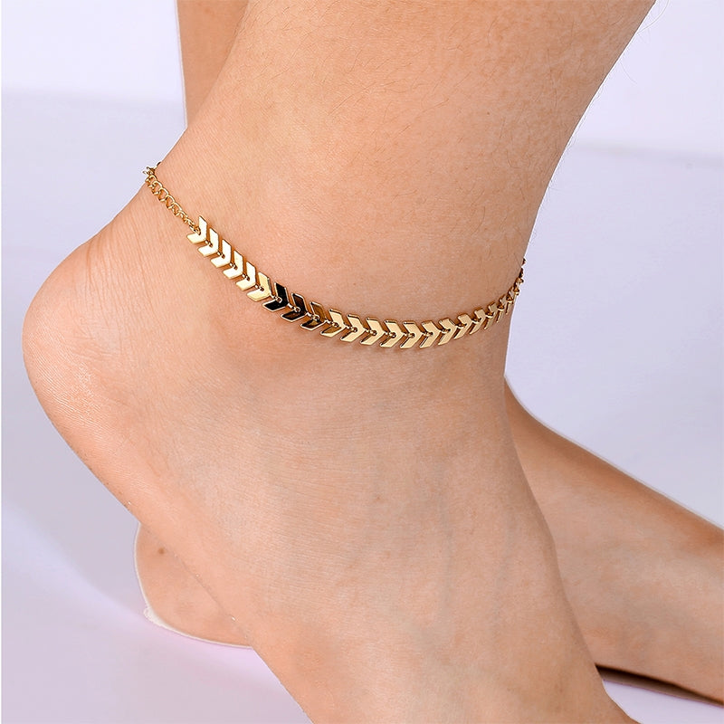 IG Style Modern Wheat Grain Heart Shape Copper Zircon 18K Gold Plated Women's Anklet