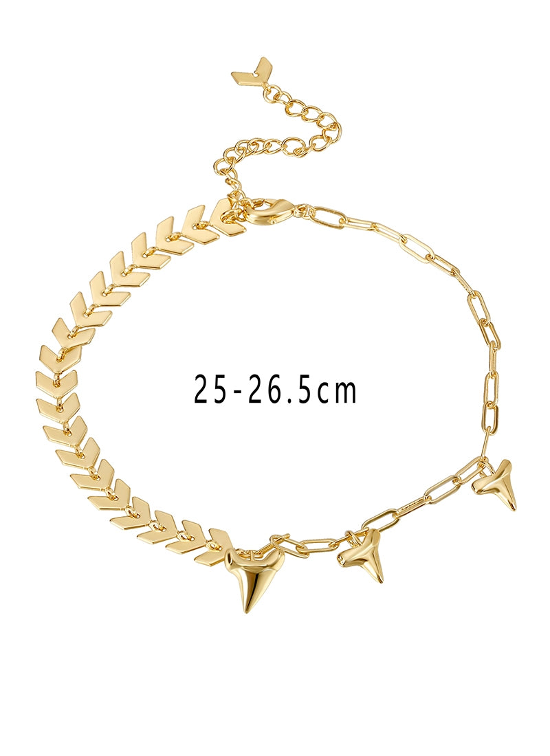 IG Style Modern Wheat Grain Heart Shape Copper Zircon 18K Gold Plated Women's Anklet