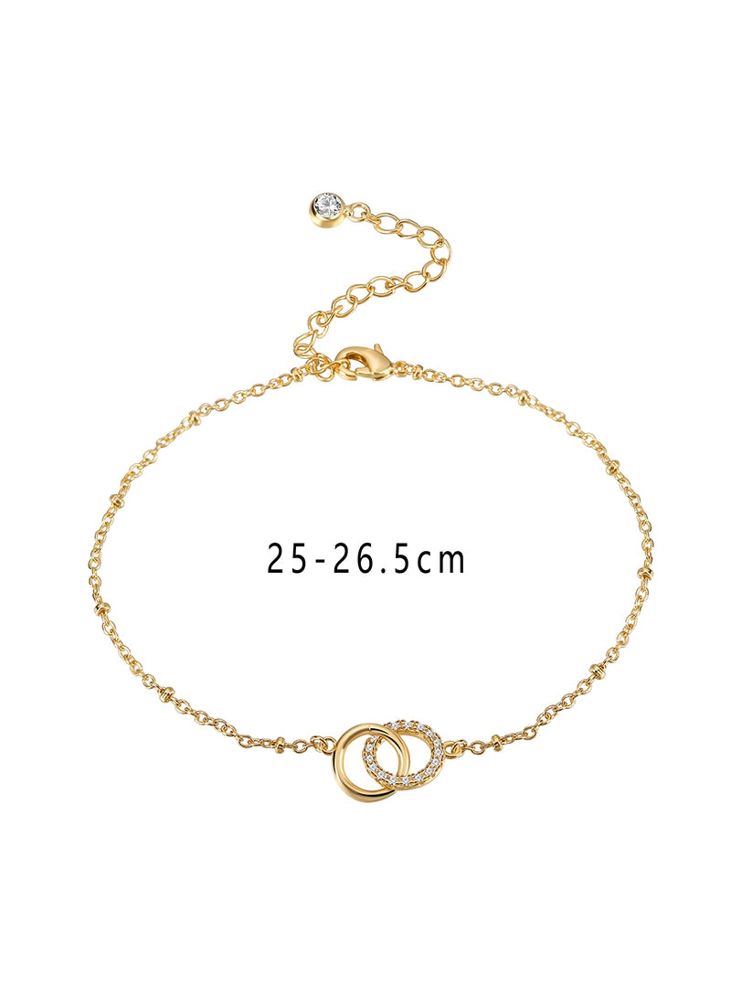 IG Style Modern Wheat Grain Heart Shape Copper Zircon 18K Gold Plated Women's Anklet