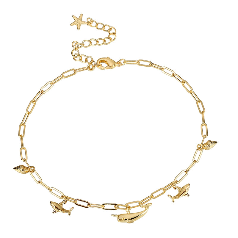 IG Style Devil's Eye Heart & Ocean Elements Gold Plated Women's Anklet